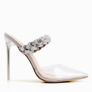 Silver clear rhinestoned braid heel
